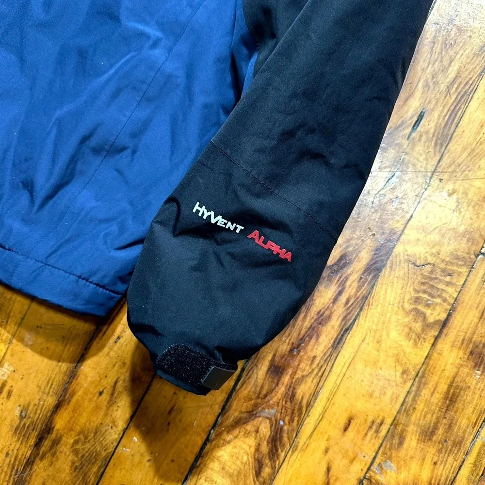 The North Face HyVent Waterproof Jacket Mens Medium Blue Full Zip Hooded Outdoor